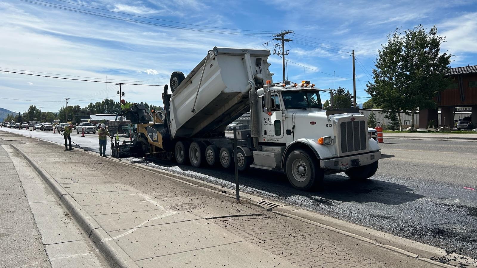 Road work in Jackson, Wyoming, on Broadway Avenue from High School Road to the Y intersection at 5:30 p.m. on Sept. 24, 2024. Locals are complaining of the long backups and waits.