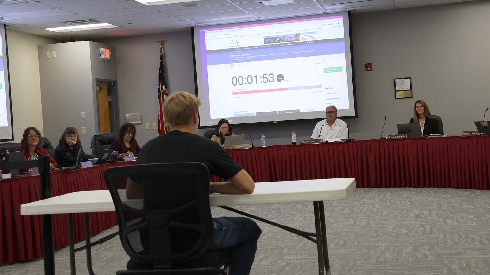 Daxton Thomas, a senior at Kelly Walsh High School in Casper, addressed the Natrona County Board of Education about the Jae Foundation.