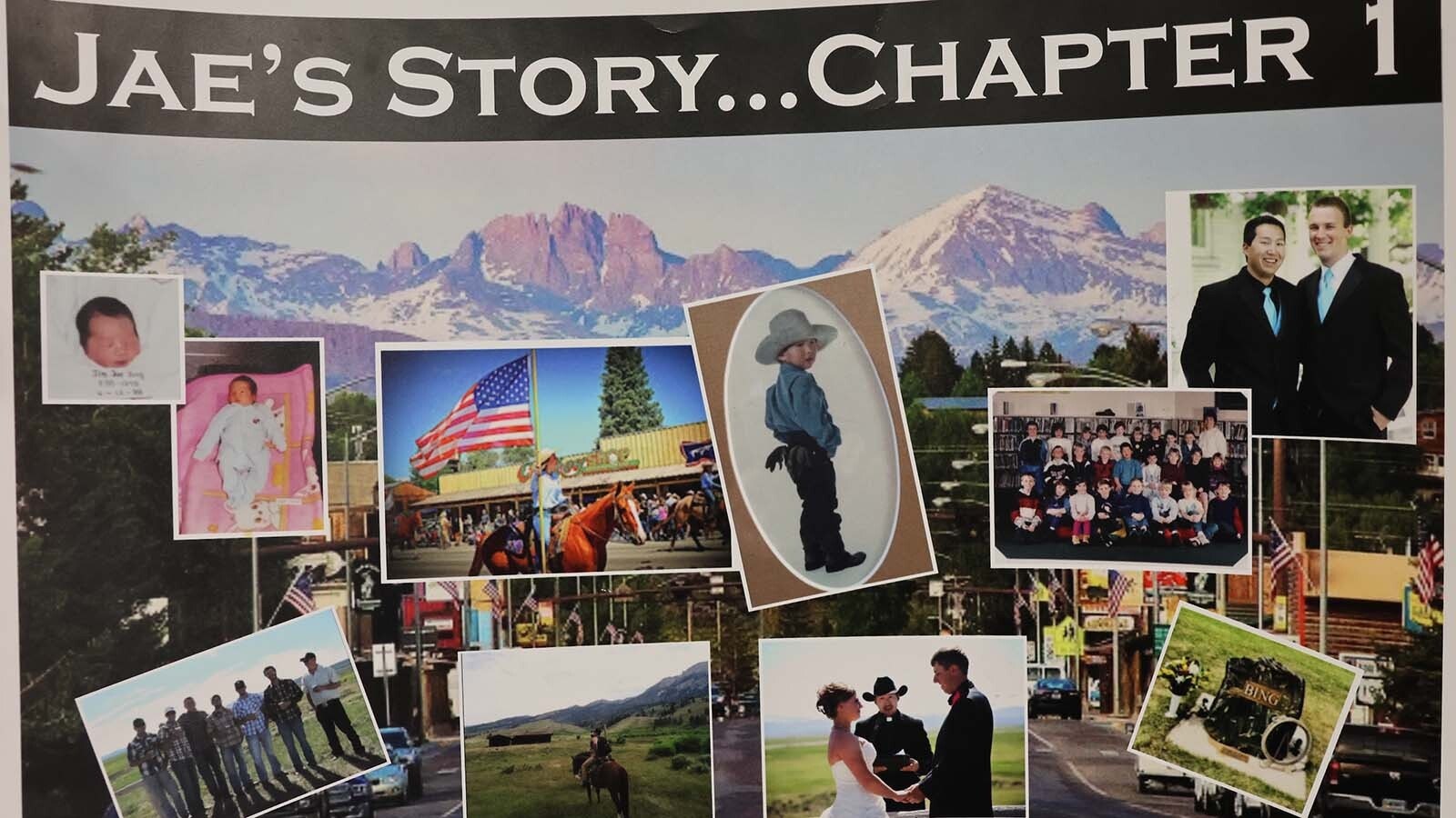 A poster from the Jae Foundation depicts photos from the life Jae Bob Bing and offers a glimpse into his love for Wyoming and cowboy boots.