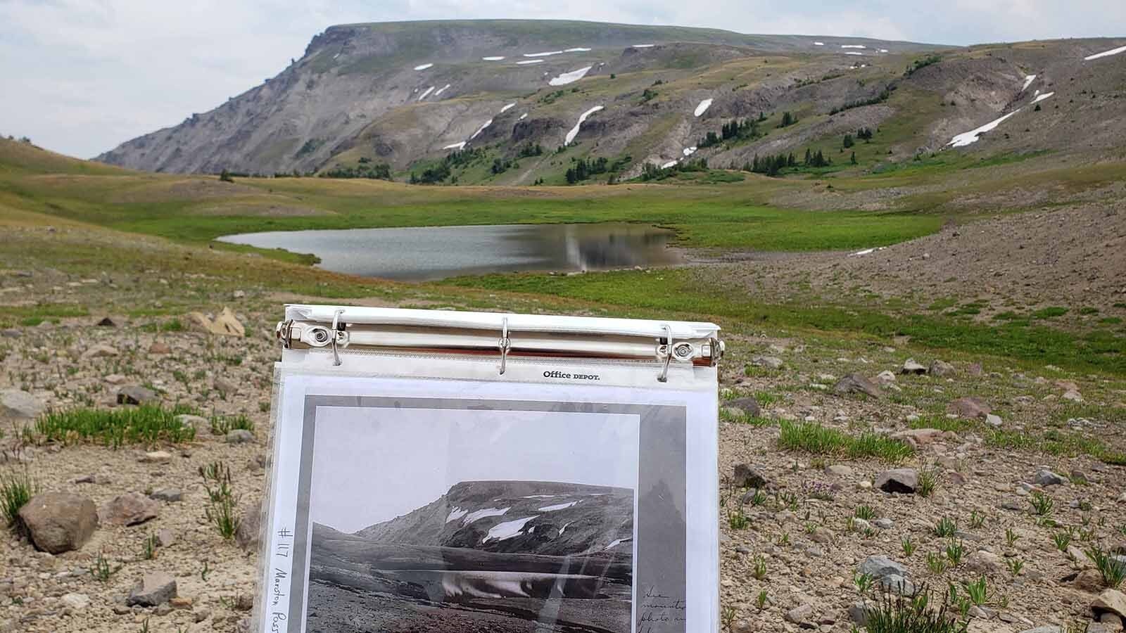 Brian Beauvais aligns the photo perspectives on the Buffalo Plateau.