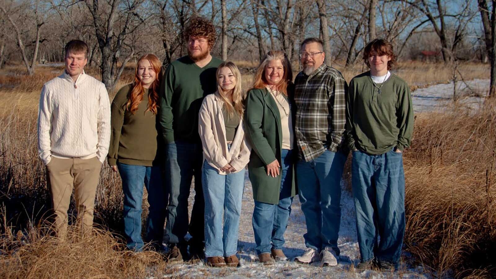 The Harris family includes some “resilient kids,” Tara Harris says. Shown here from left are Corbin, daughter-in-law Emily, Logan, Gabrielle, Tara, James, and Xander.