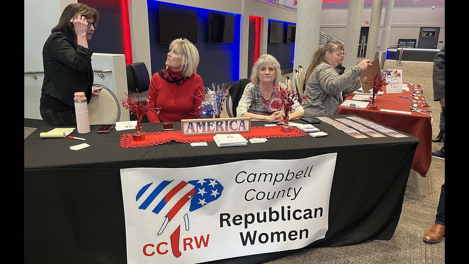 Members of the Campbell County Republican Women at a table at Saturday's local GOP meeting in Gillette.