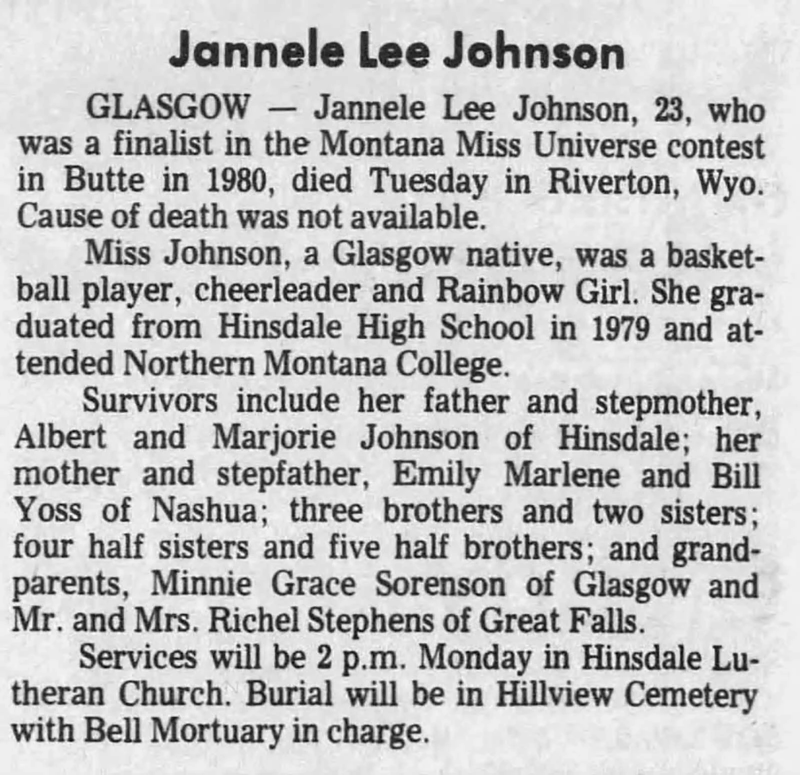 Janelle johnson Obit 10 10 26