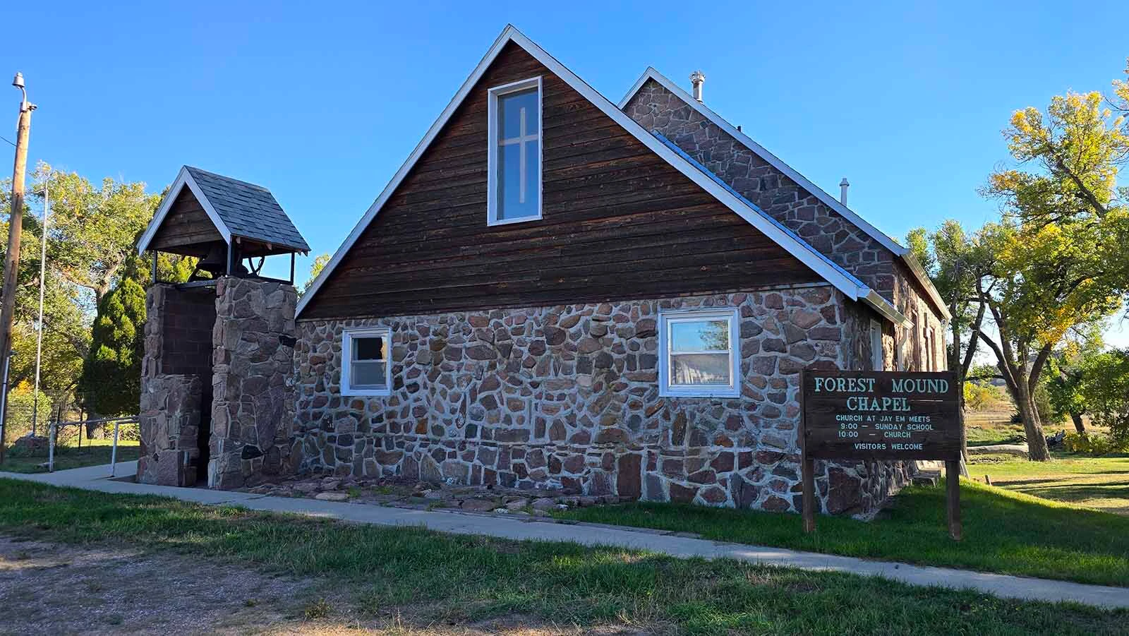 The nondenominational Forest Mound Chapel is still in use in Jay Em.