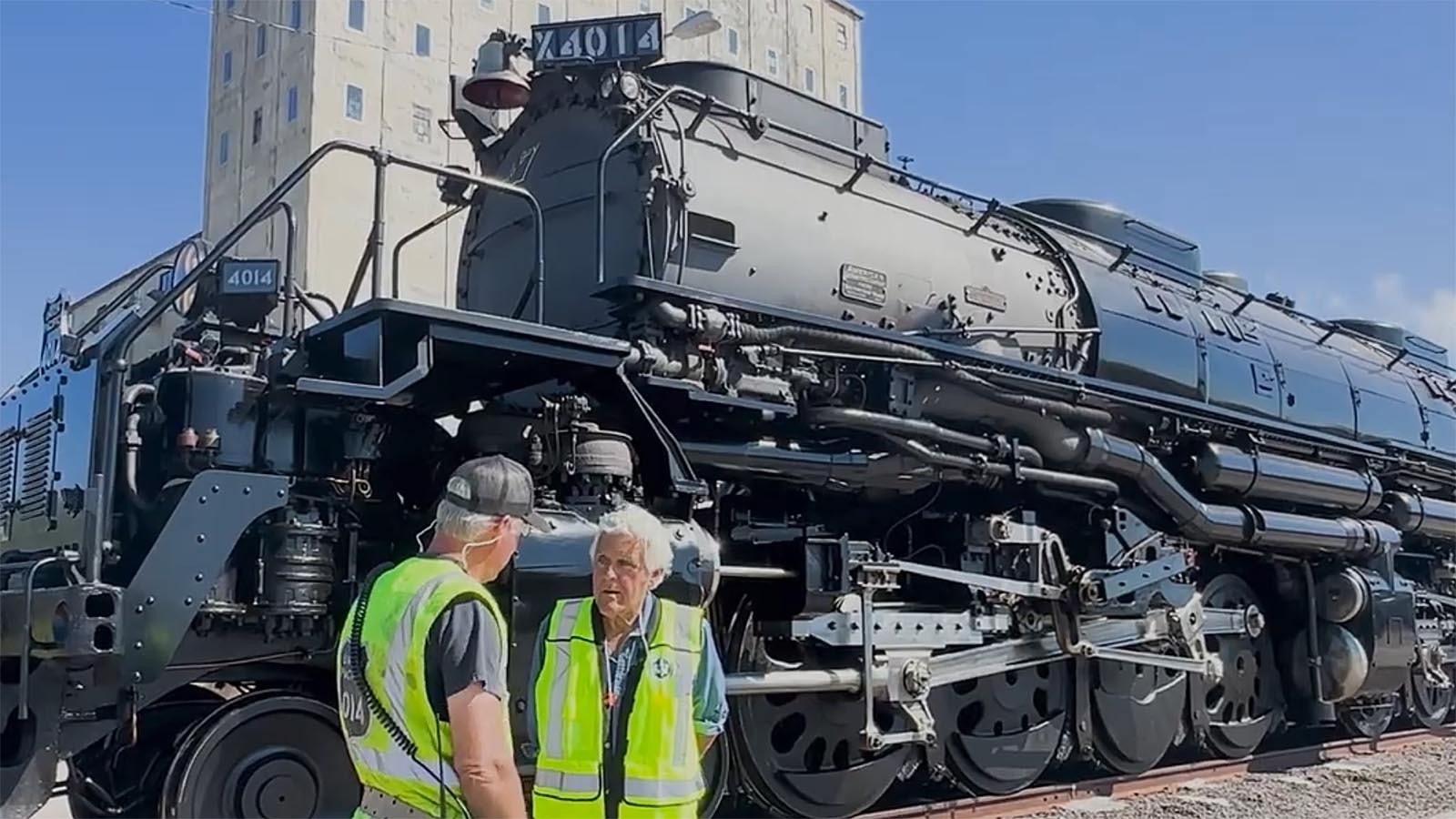 Comedian and famous gearhead Jay Leno was on the Big Boy 4014 locomotive Monday, which will be featured on his Sept. 23 episode of "Jay Leno's Garage."