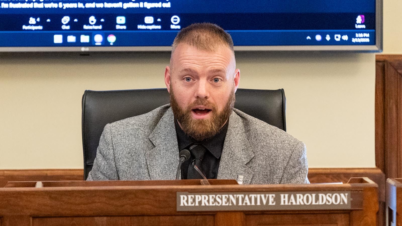 Rep. Jeremy Haroldson, R-Wheatland, talks about Senate File 101 at the state Capitol on Friday, Feb. 13, 2026.