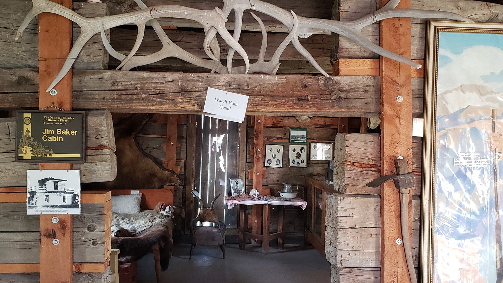The back bedroom of Jim Baker's cabin fortress as it is displayed at the Little Snake River Museum in Savery, Wyoming, an unincorporated community in the Little Snake River Valley.