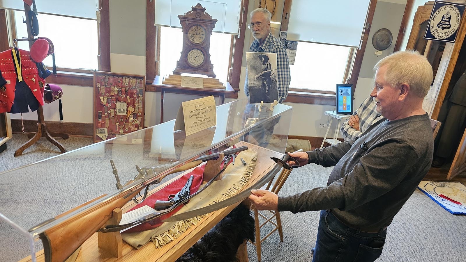 William Stocks of Dixon, Wyoming, with mountain man Jim Baker’s sword, which he donated to the Little Snake River Museum.