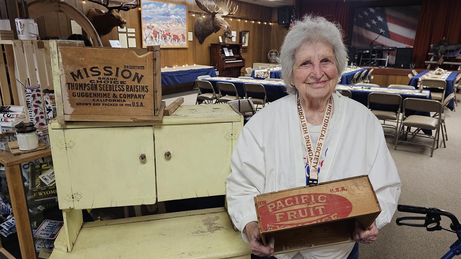 Carole Trusheim Waters brought a special gift for the Hot Springs County Museum. It's a play station her dad built for Waters and her sister Billy Jean when they were kids growing up in Gebo. He used old shipping crates to make it, and painted it a cheery yellow. It was a way to make do, Waters said, and making do was a way of life for the people who once lived in the coal mining town.