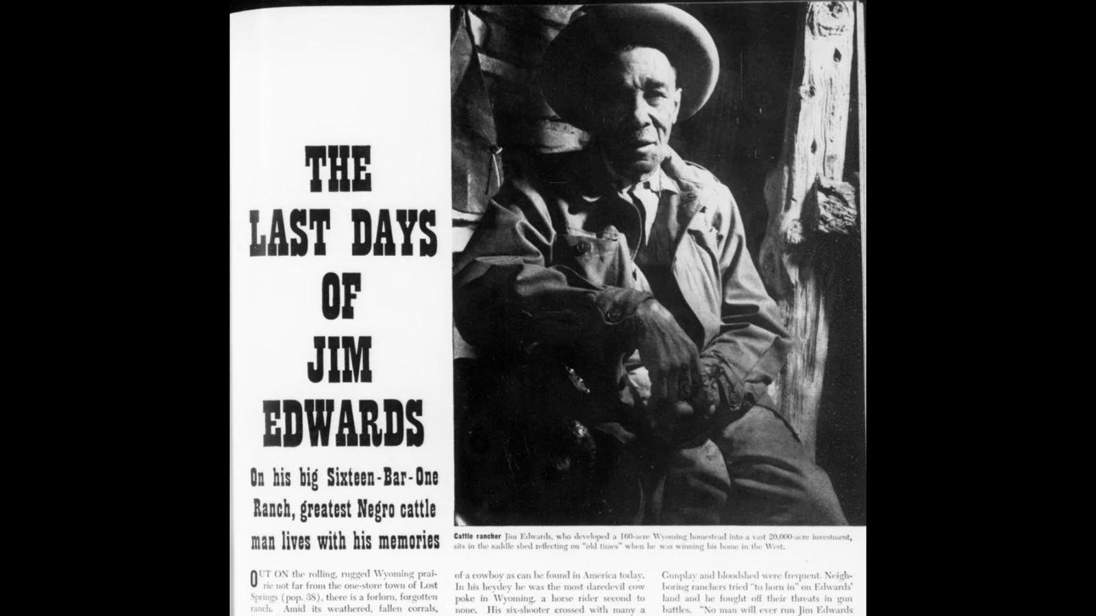 Wyoming rancher Jim Edwards was profiled in Ebony Magazine for its March 1949 edition.