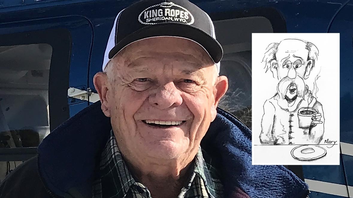 Jim Hicks, 89, has been in the Wyoming newspaper business for 60 years. He continues to write satire as “Sagebrush Sven” in the Buffalo Bulletin, the newspaper he once owned and now published by his son, a third-generation Wyoming newspaperman. Sagebrush Sven began as a non-humor column… until it was taken over by Jim Hicks who used the opportunity to share humorous observations from around his small town of Buffal. His wife, Mary Hicks, illustrated many of his columns.