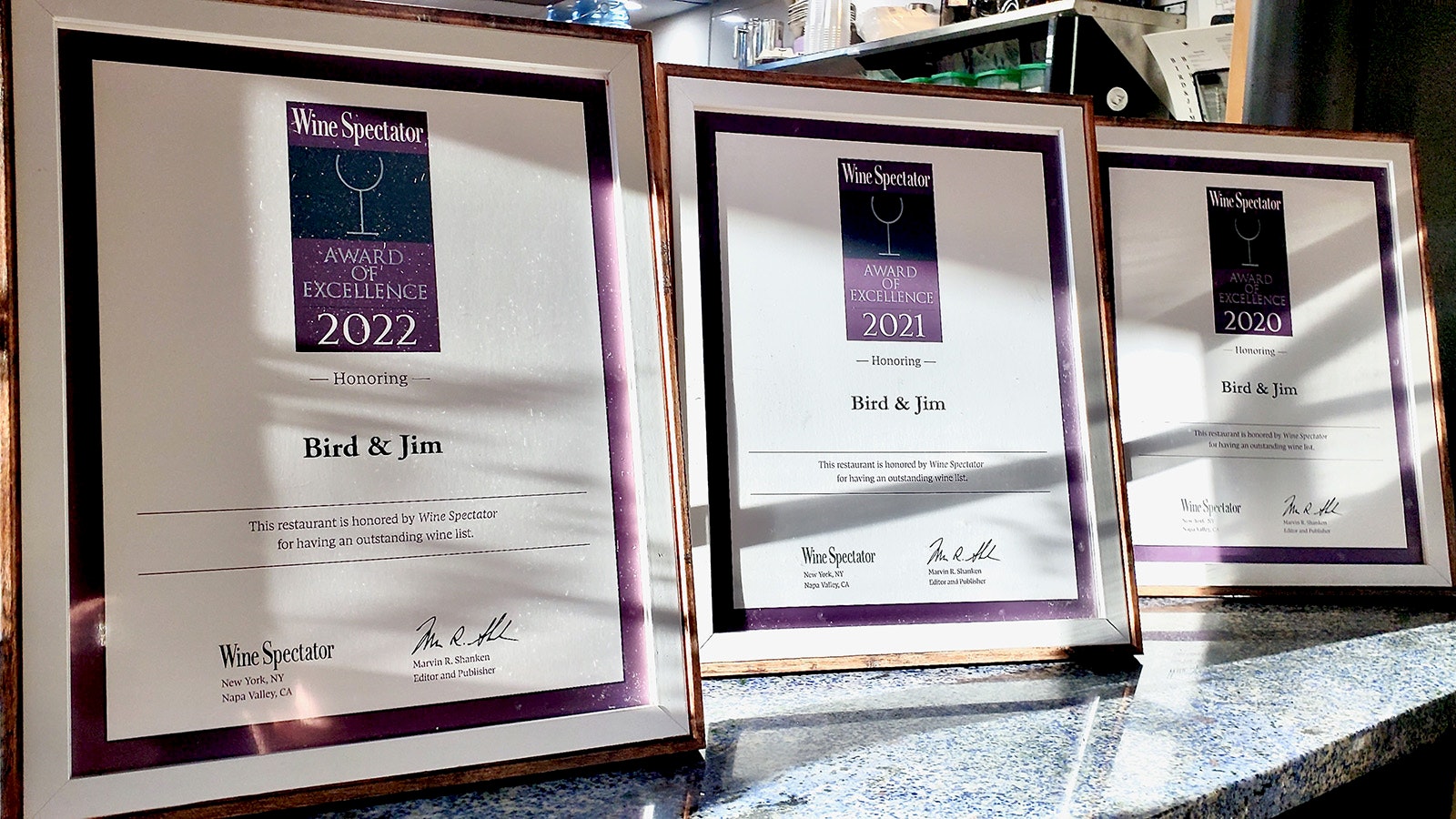 Bird and Jim restaurant has won prestigious awards for its wine list.