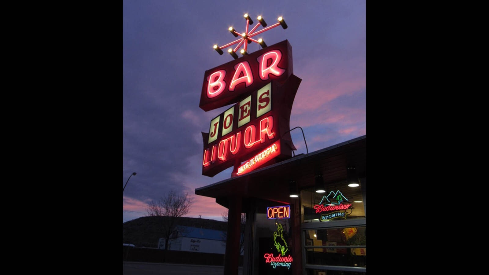 The iconic neon sign at Joe’s Liquor and Bar in Rock Springs.