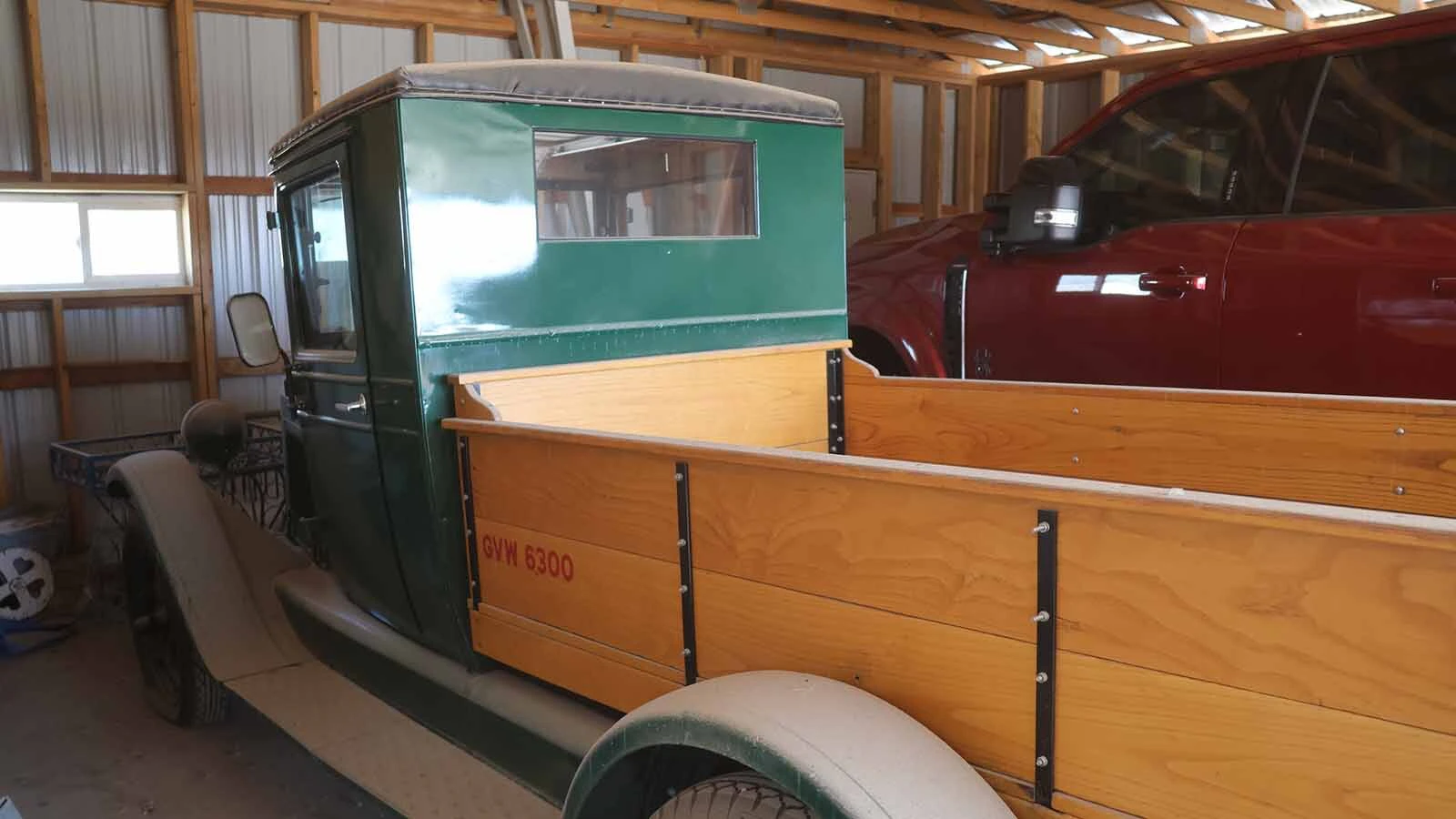 A 1929 restored Chevy truck with a wooden bed is also part of Pete Smet’s vehicle collection.