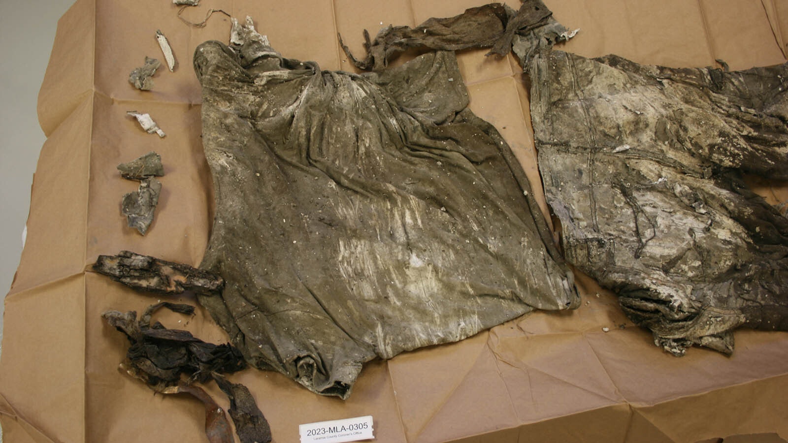 The clothing on the badly decomposed remains of a man found in Cheyenne in November 2023.