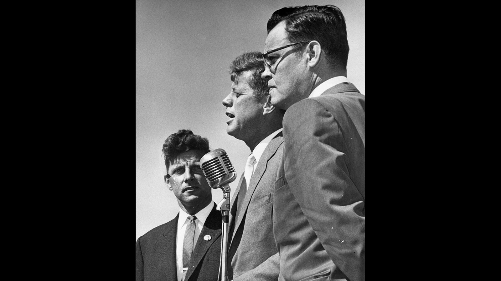 Presidential candidate John F. Kennedy with Senate candidate Raymond B. Whitaker and Senator Gale W. McGee, addressed a Cheyenne airport crowd before leaving for Denver and Chicago for a televised debate with Richard M. Nixon.
