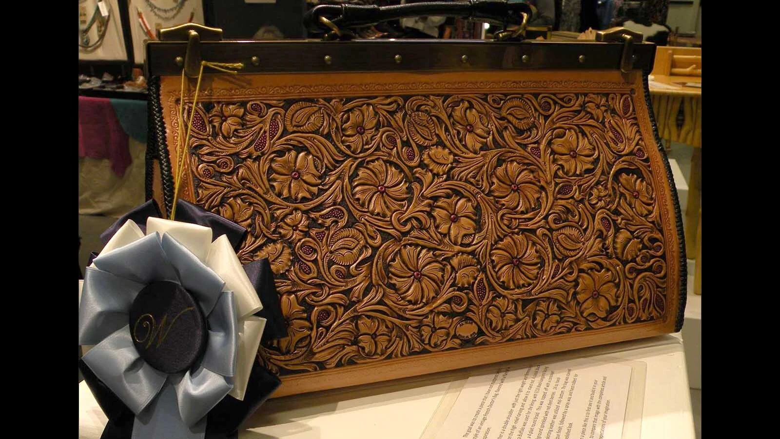 A physician's bag made by wyoming leatherworker and saddlemaker John L. Blair.