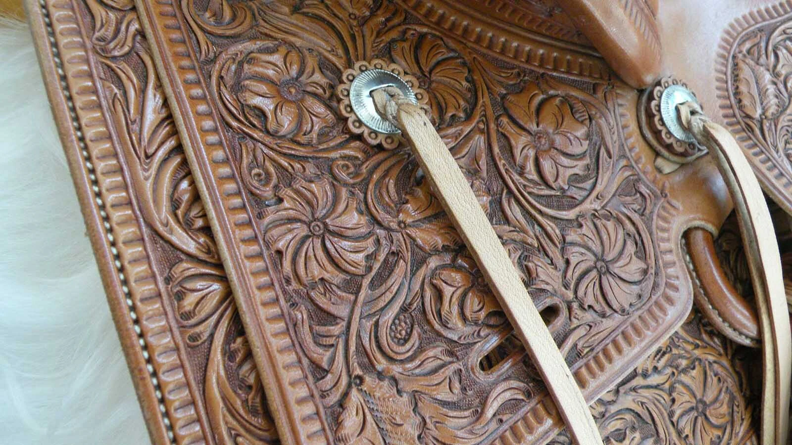 Details of a saddle made by wyoming leatherworker and saddlemaker John L. Blair.