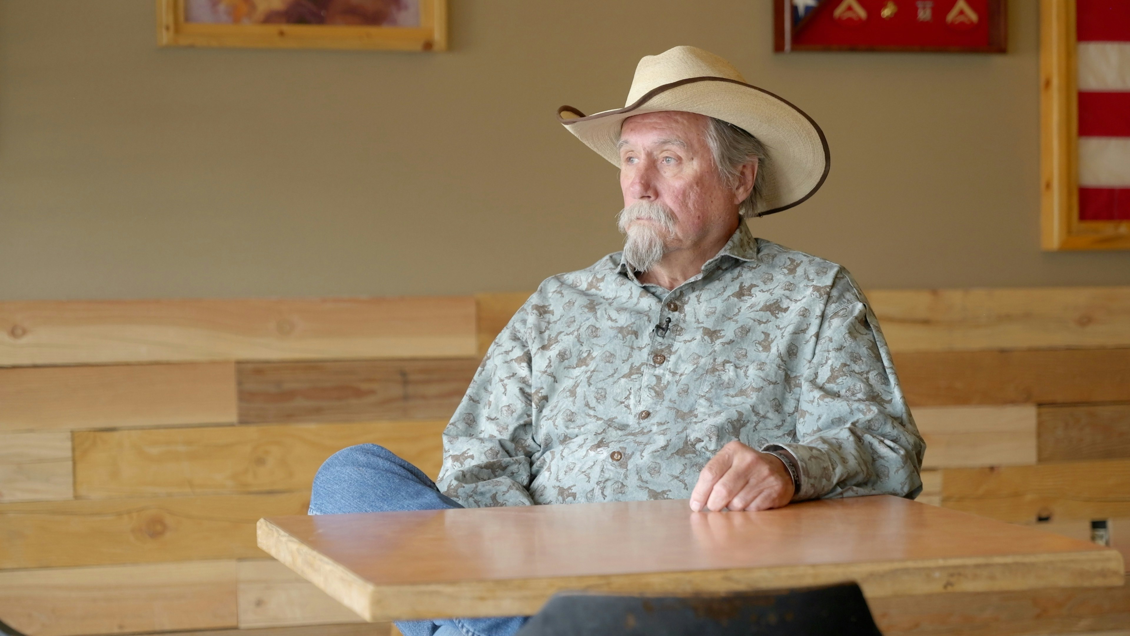 Vietnam War veteran John Phelps sits at a table inside the Chance Phelps room at the Dubois VFW post.
