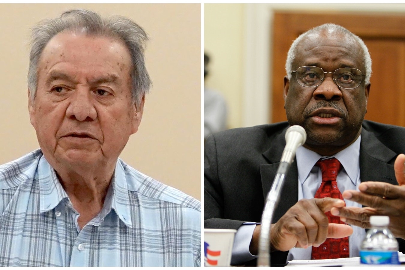 John St. Clair, left, chairman of the Eastern Shoshone Business Council, calls Thursday's U.S. Supreme Court ruling upholding ICWA a victory. Justice Clarence Thomas, right, was one of two dissenters to vote against upholding the Indian Child Welfare Act.