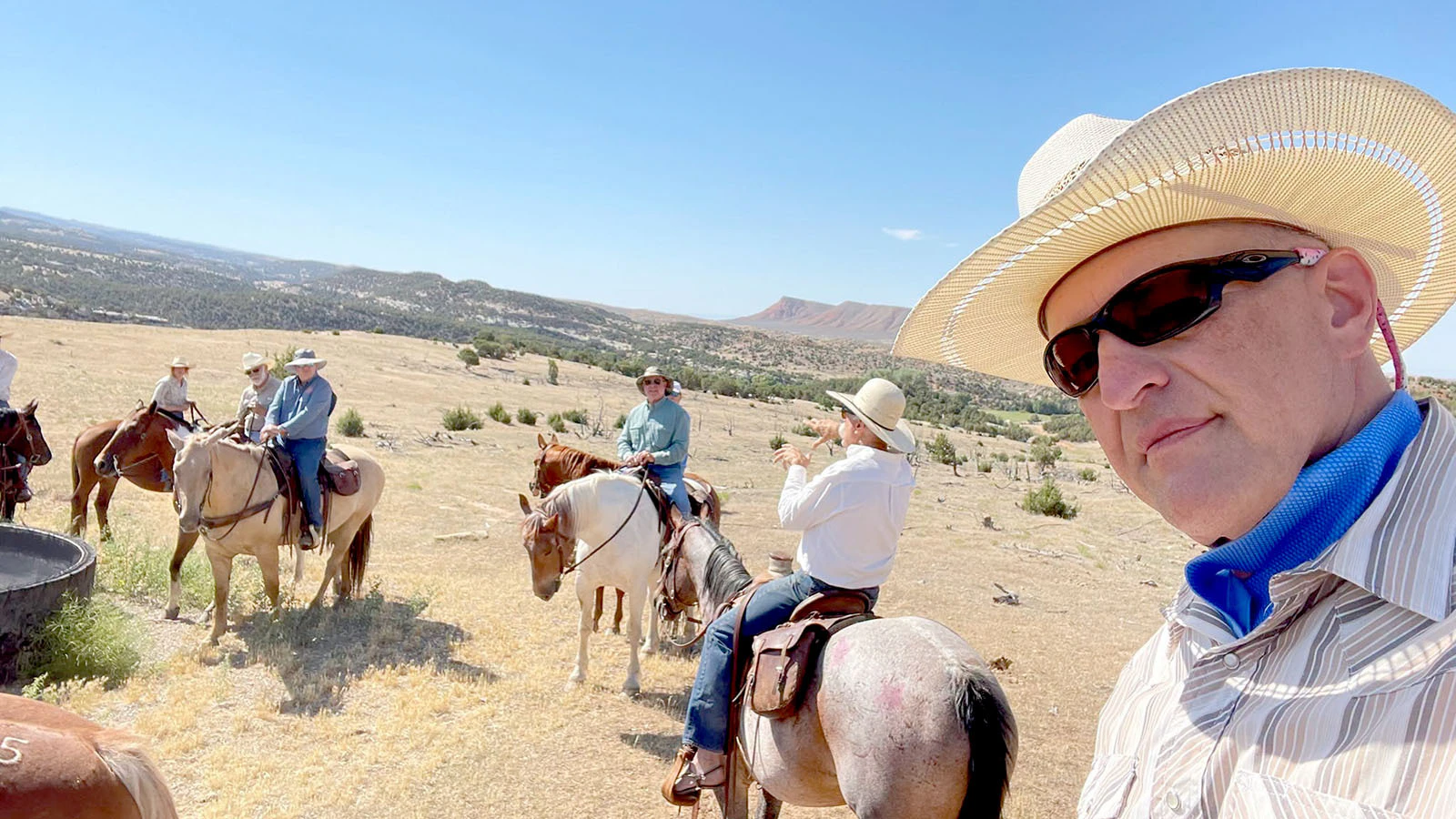 Dr. John Williams, far right, and the other men have known each other for more than 50 years. They gathered in Wyoming for a horseback reunion in July.