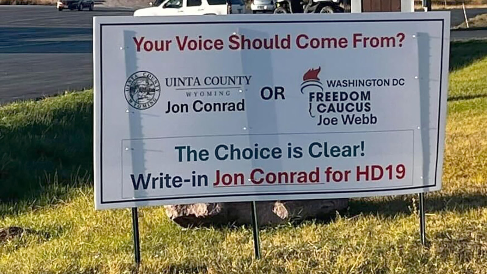 State Rep. Rachel Rodriguez-Williams, R-Cody, is upset that Rep. Jon Conrad, R-Mountain View, used the Freedom Caucus logo in his campaign signs.