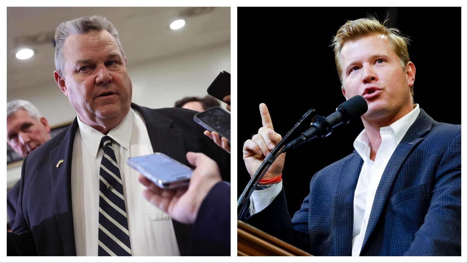 U.S. Sen. Jon Tester, D-Montana, left, and his Republican challenger Tim Sheehy.