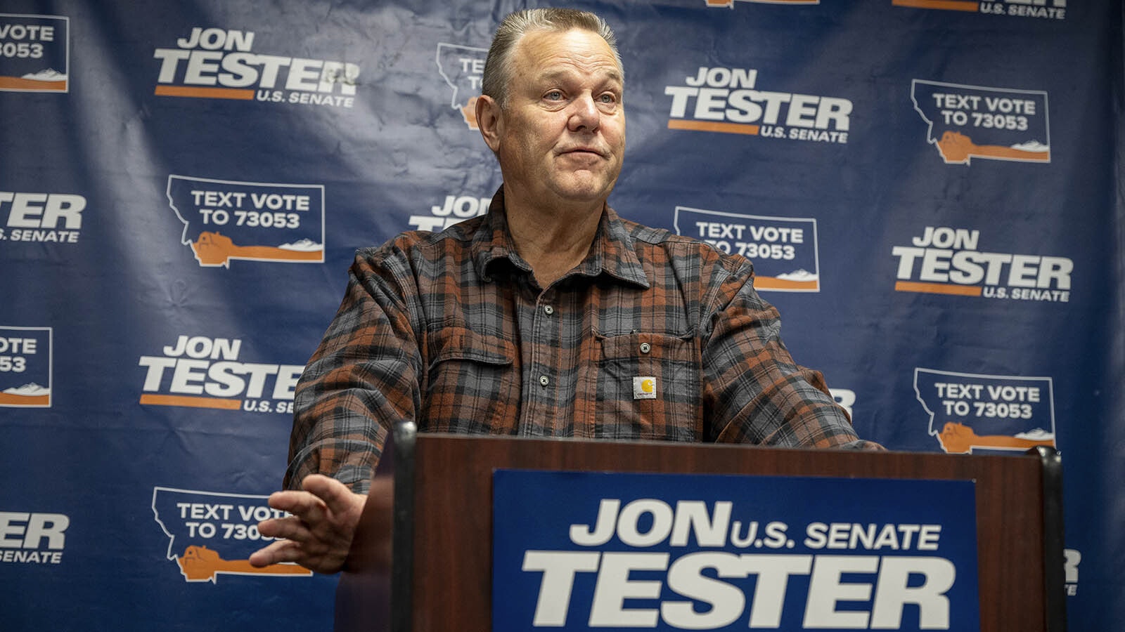 U.S. Sen. Jon Tester, D-Montana, gives his concession speech after losing to Republican Tim Sheehy in the Nov. 5, 2024, election.