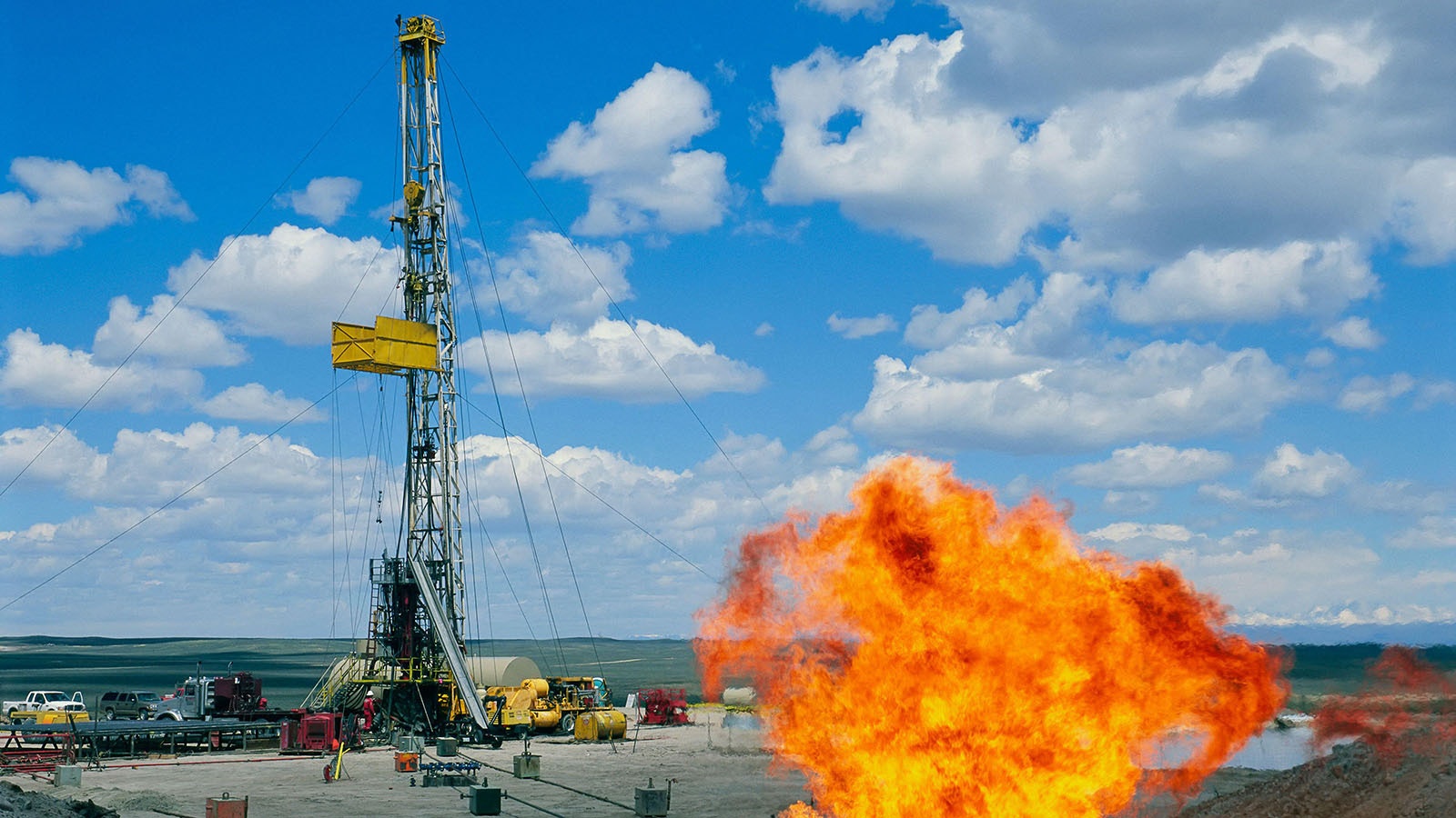 Gas flares near a rig in the Johan Field near Pindedale, Wyoming, in a file photo.