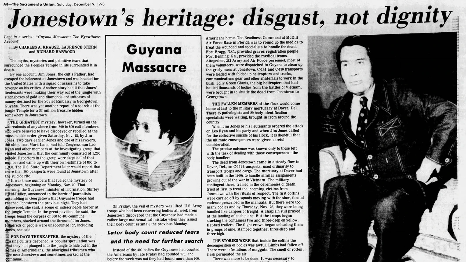 The Sacramento Union newspaper in December 1978 ran a series on the People’s Temple and Jim Jones.