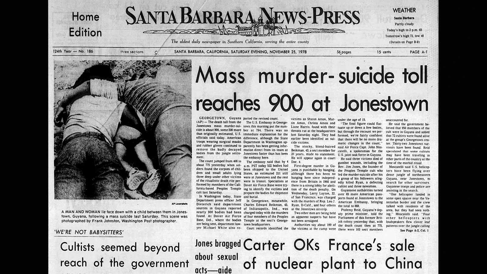 Headlines across California and the country informed readers about the unfolding tragedy and the People’s Temple cult after the mass murder and suicide.