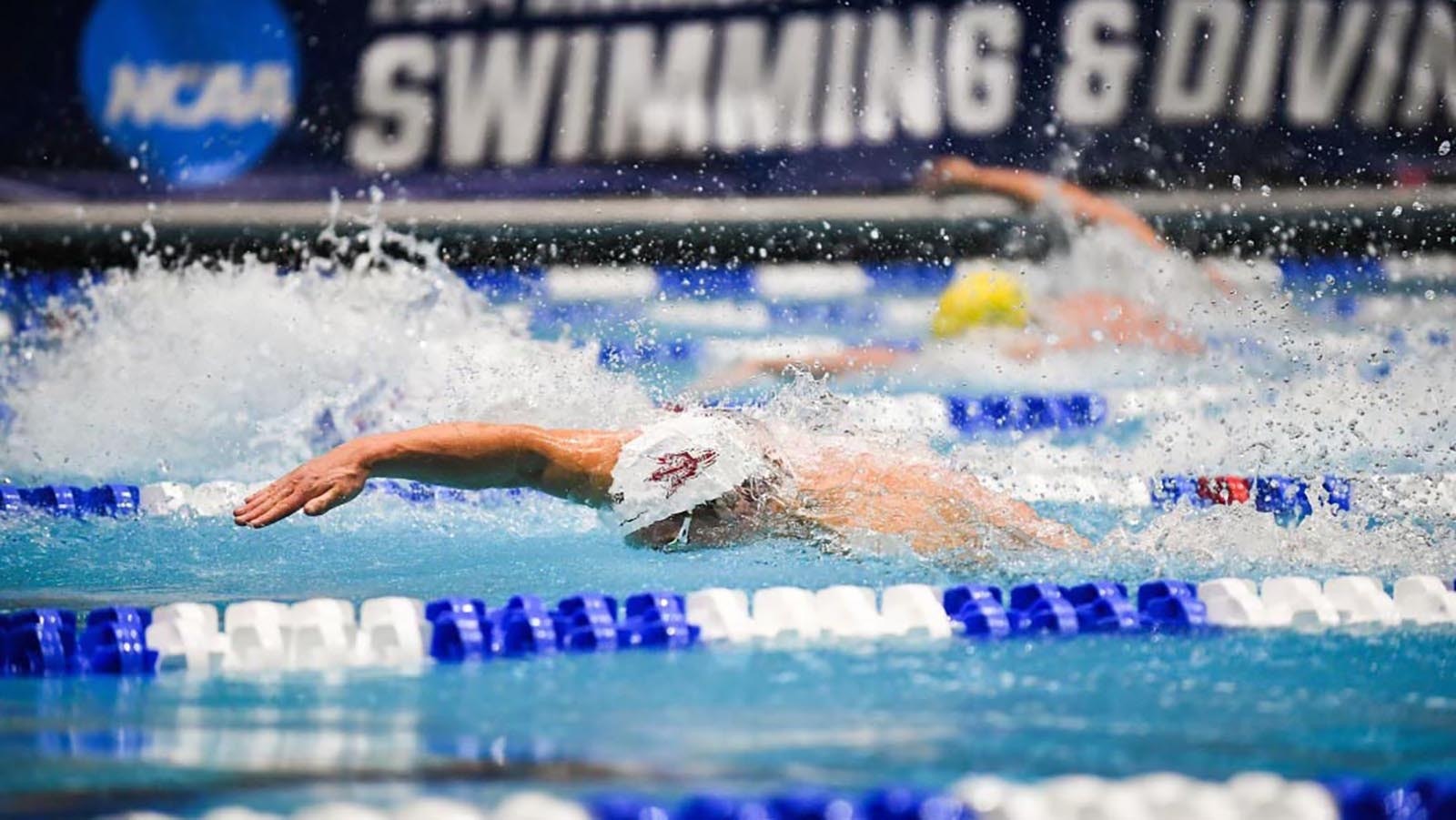 Jonny Kulow of Lander swims in the 2024 NCAA Division I men's swimming and diving championships. Kulow competed in the U.S. Olympic Swim Trials last week
