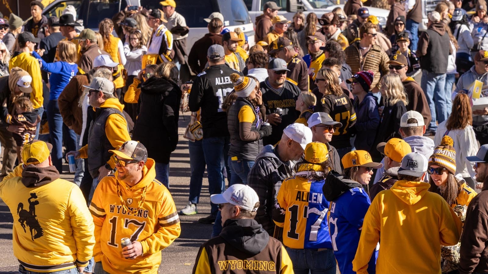 The anticipation of the retirement of Josh Allen's number had devoted University of Wyoming football fans partying with even more excitement before kickoff of Saturday's final game of the season at War Memorial Stadium in Laramie on Nov. 22, 2025.