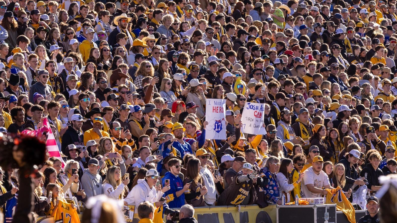 The anticipation of the retirement of Josh Allen's number had devoted University of Wyoming football fans partying with even more excitement before kickoff of Saturday's final game of the season at War Memorial Stadium in Laramie on Nov. 22, 2025.