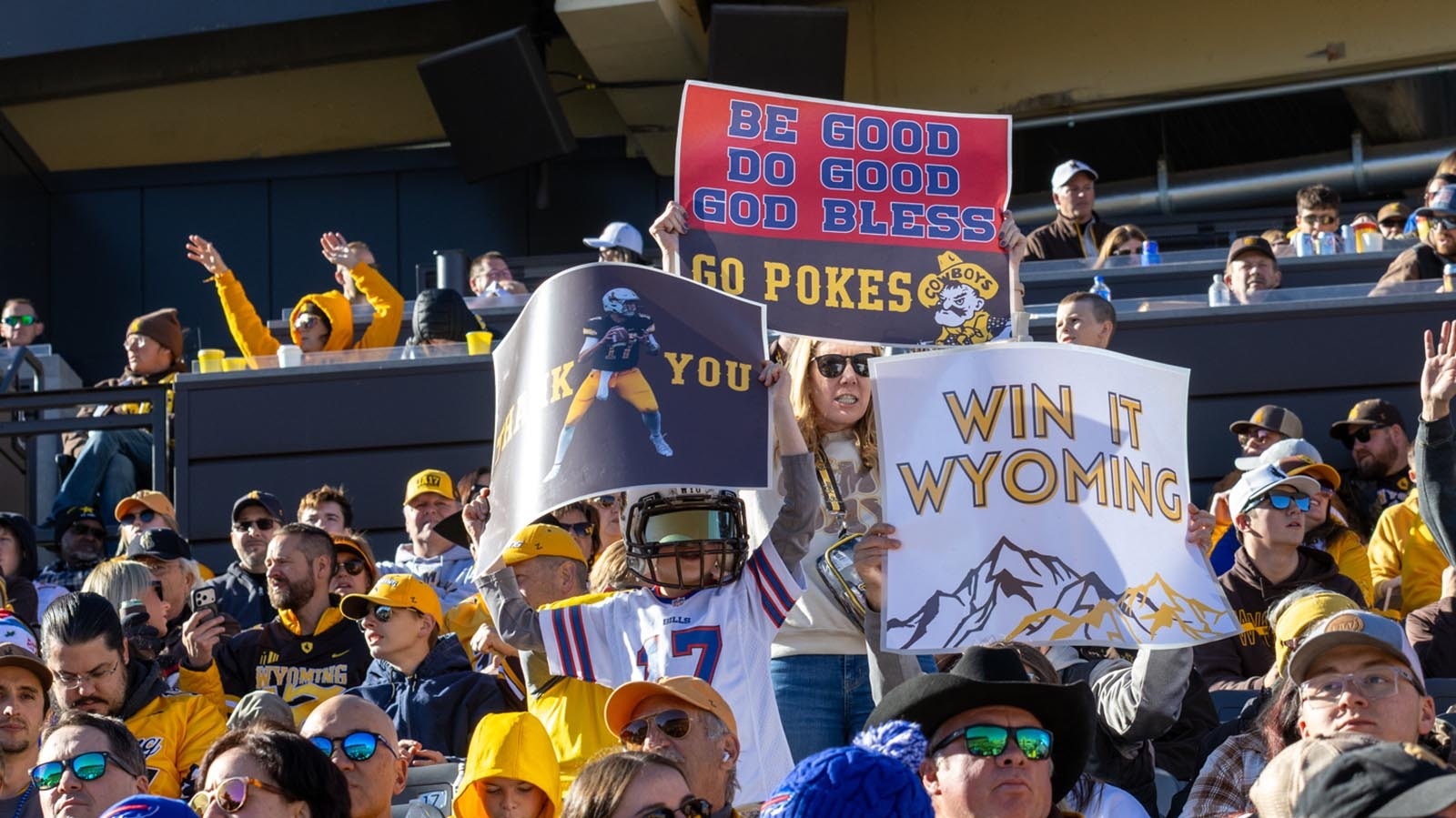 Rabid Josh Allen fans were ready and rowdy for the Cowboys' game against Nevada at War Memorial Statium in Laramie on Saturday, Nov. 22, 2025. Allen was back at UW for the first time since he was drafted into the NFL in 2018 to become the first UW football player to have his number retired.