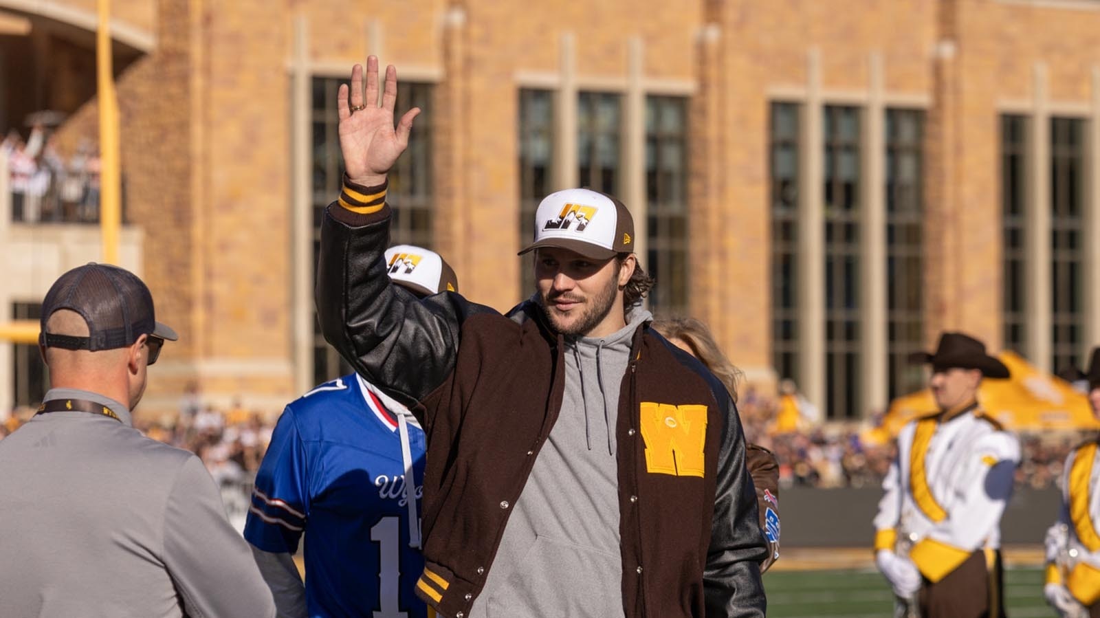 Josh Allen waves to fans at War Memorial Stadium on Saturday, Nov. 22, 2025.