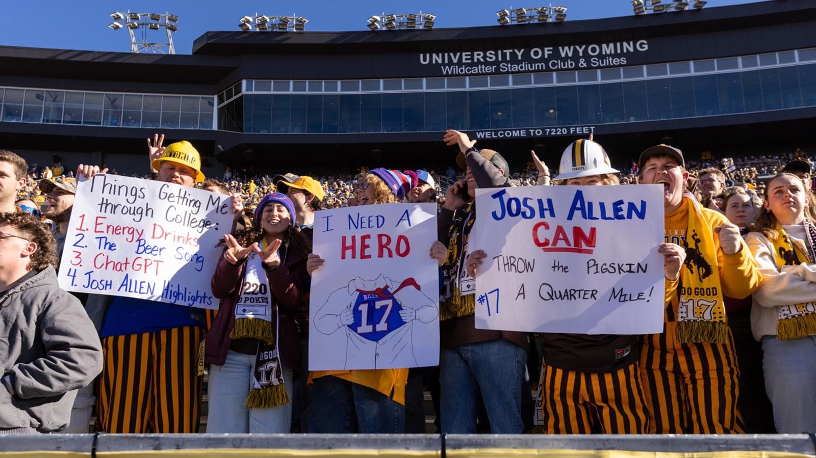 Rabid Josh Allen fans were ready and rowdy for the Cowboys' game against Nevada at War Memorial Statium in Laramie on Saturday, Nov. 22, 2025. Allen was back at UW for the first time since he was drafted into the NFL in 2018 to become the first UW football player to have his number retired.