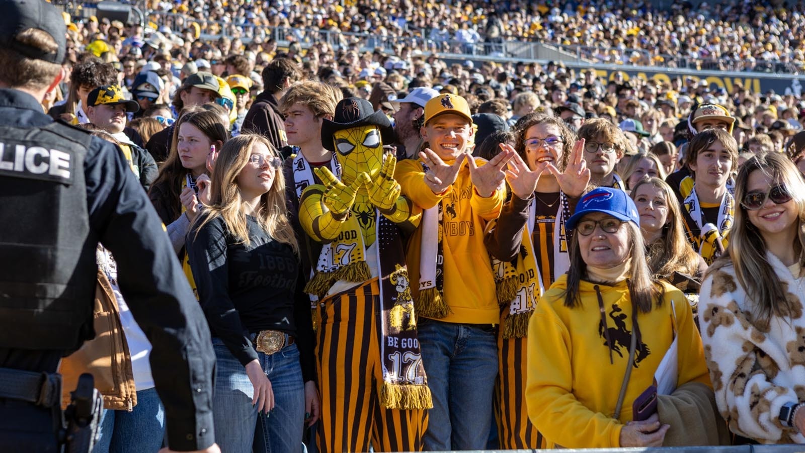 Rabid Josh Allen fans were ready and rowdy for the Cowboys' game against Nevada at War Memorial Statium in Laramie on Saturday, Nov. 22, 2025. Allen was back at UW for the first time since he was drafted into the NFL in 2018 to become the first UW football player to have his number retired.