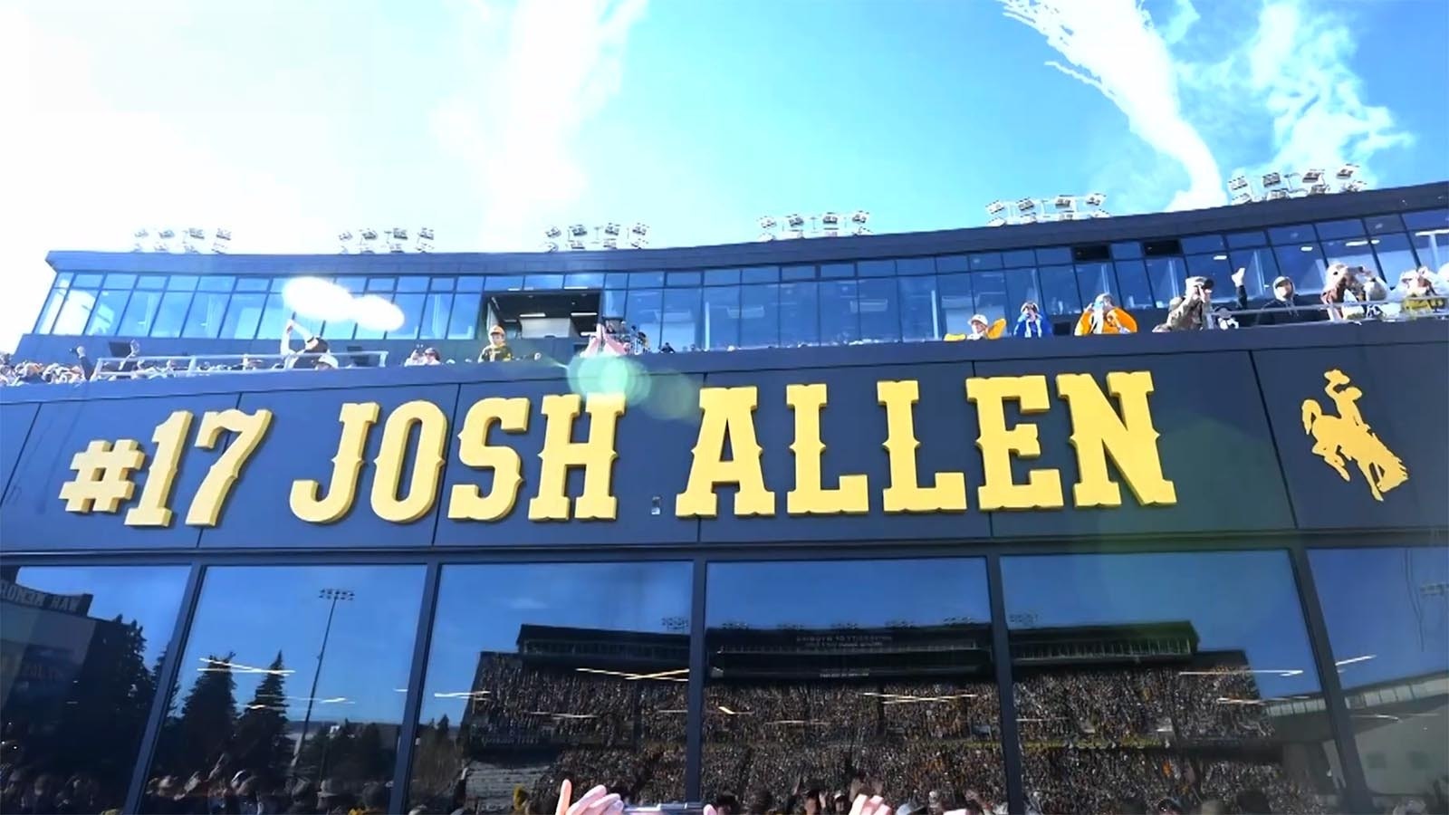 Josh Allen's No. 17 is revealed at War Memorial Stadium as the first University of Wyoming football player to have his number retired on Saturday, Nov. 22, 2025.