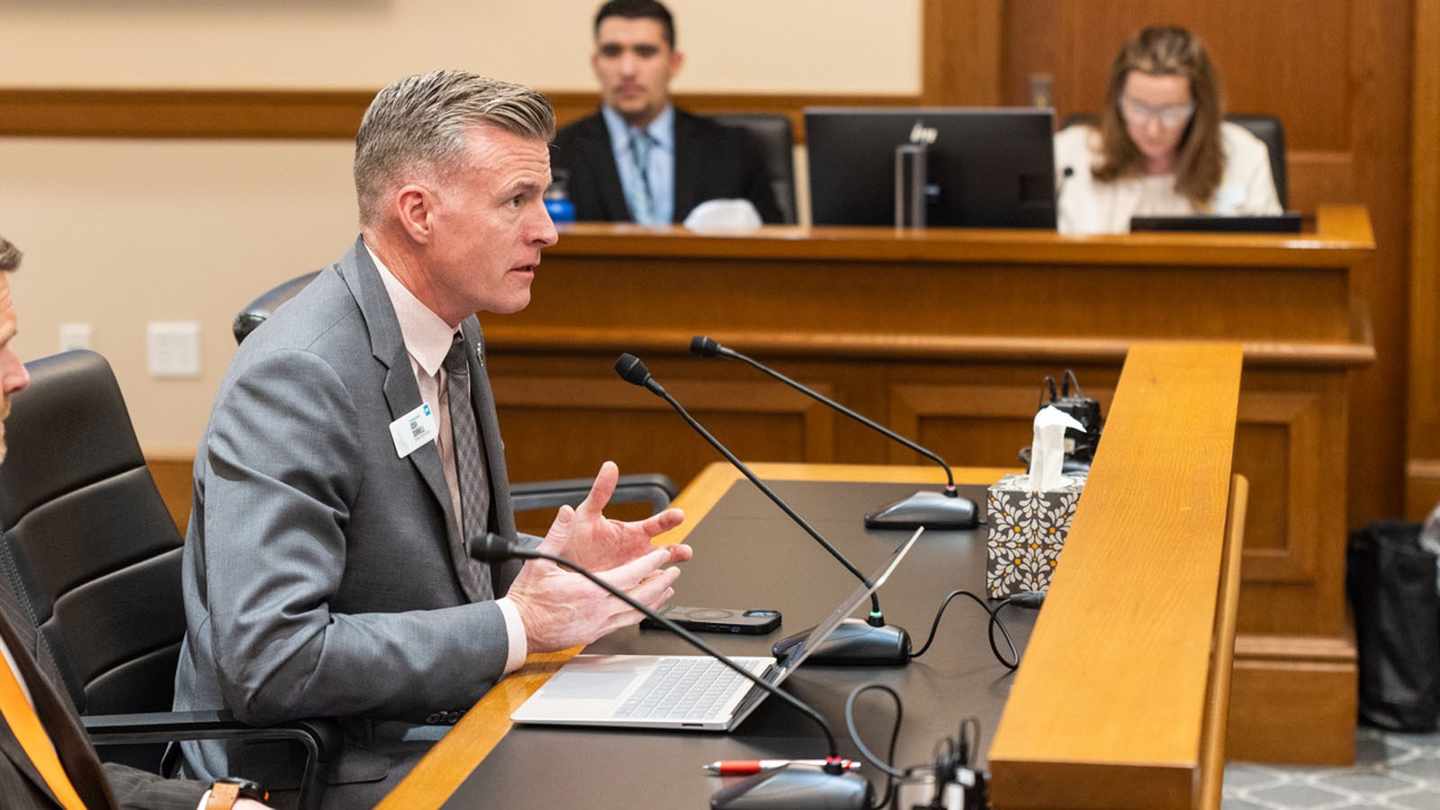 Wyoming Business Council CEO Josh Dorrell testifies Monday for the Senate Minerals, Business and Economic Development Committee.