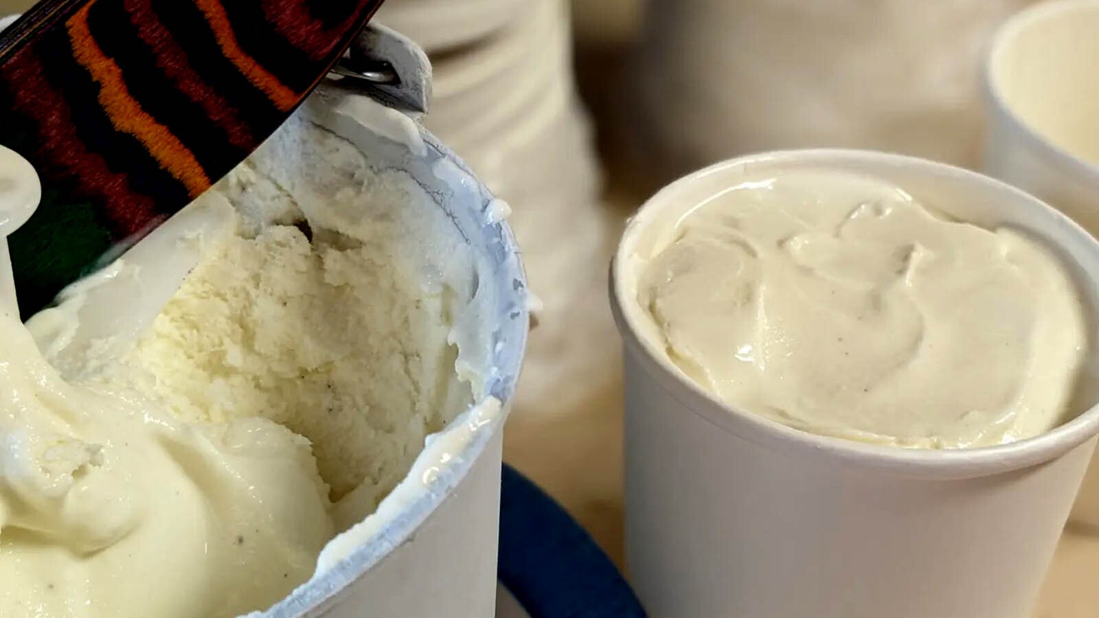 Packing up a fresh batch of ice cream.