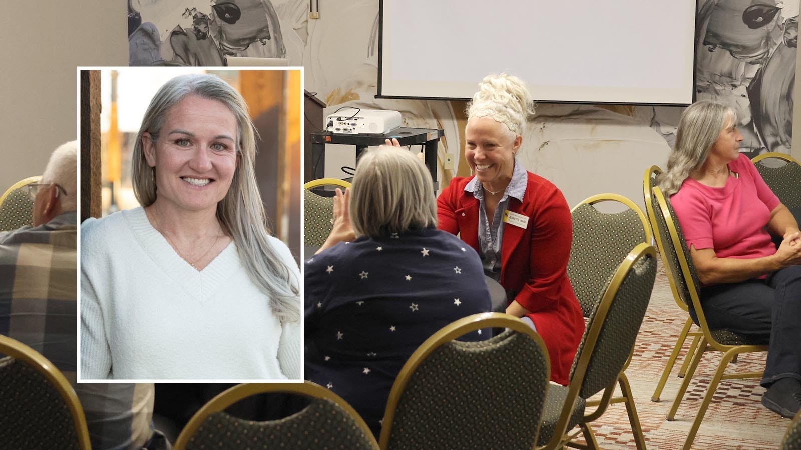 Julie Jarvis beat state Rep. Jeannette Ward, who chats at the Liberty Place 4 U party in Casper.