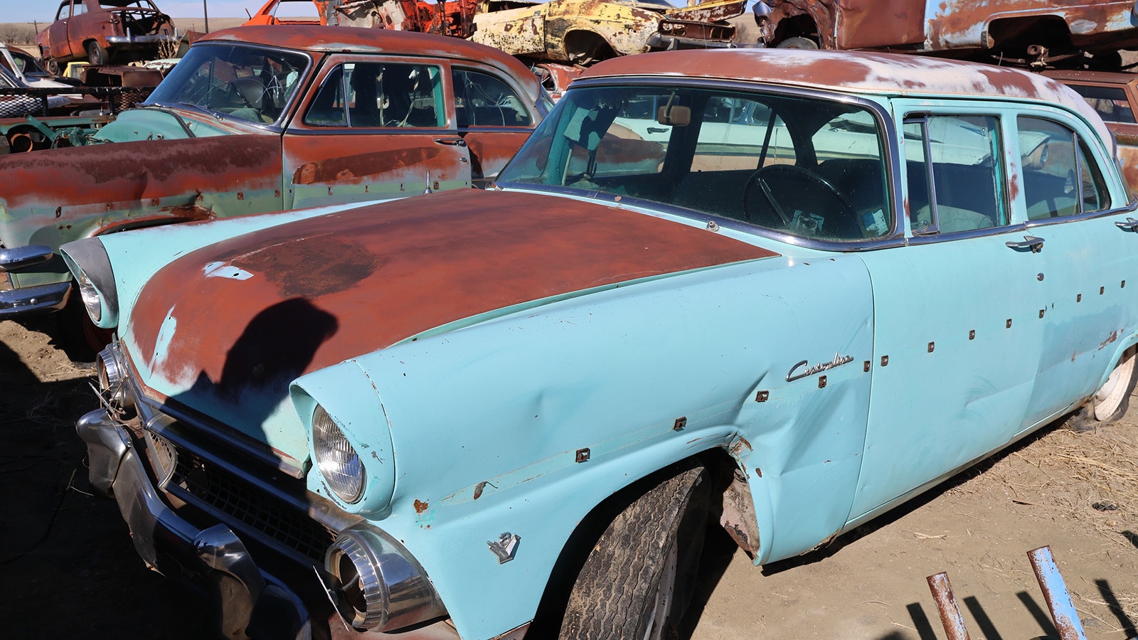 A 1955 Ford Customline is another gem in the rough at The Junkyard.