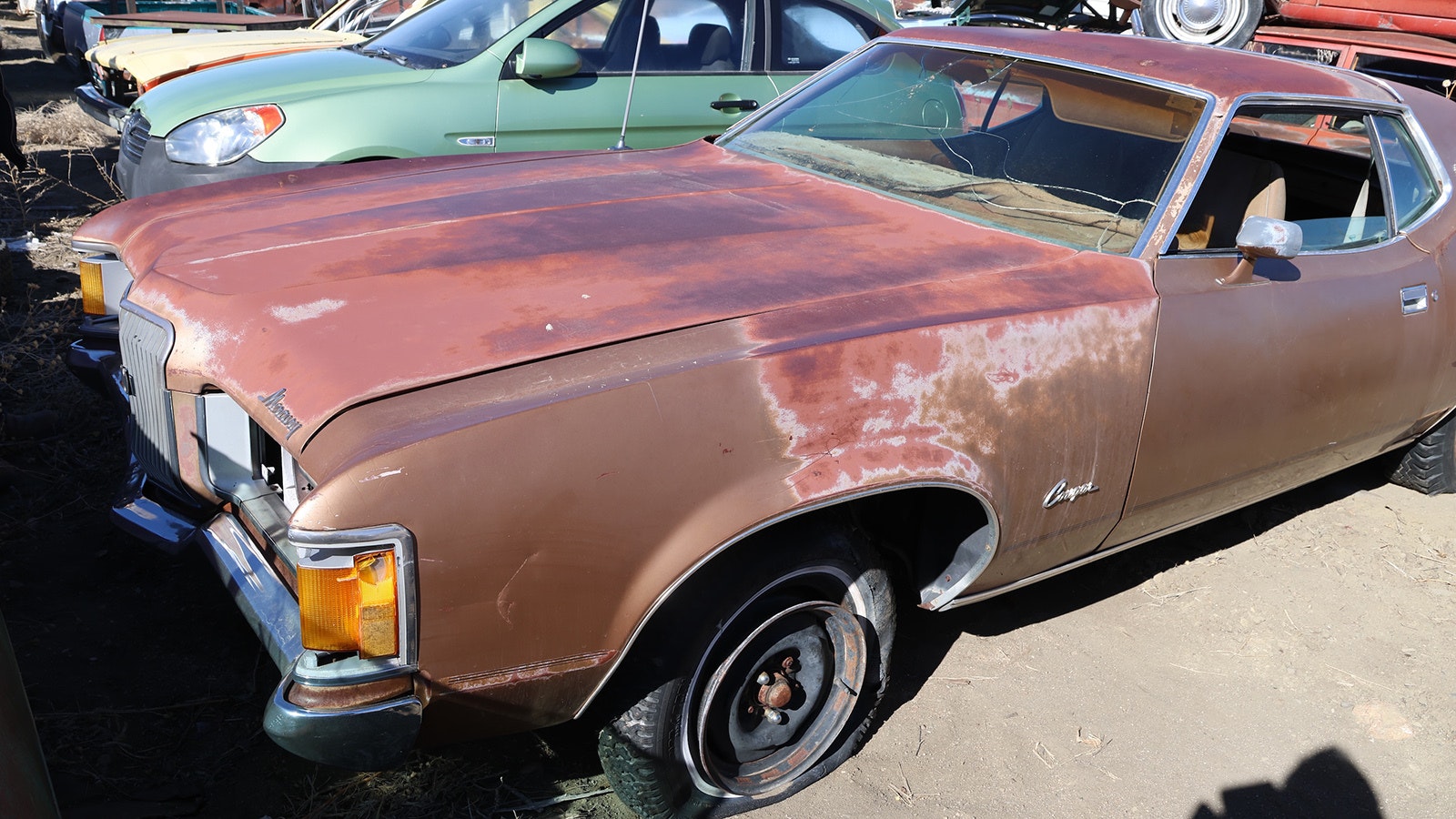 A Mercury Cougar is waiting for a restorer’s touch at The Junkyard.