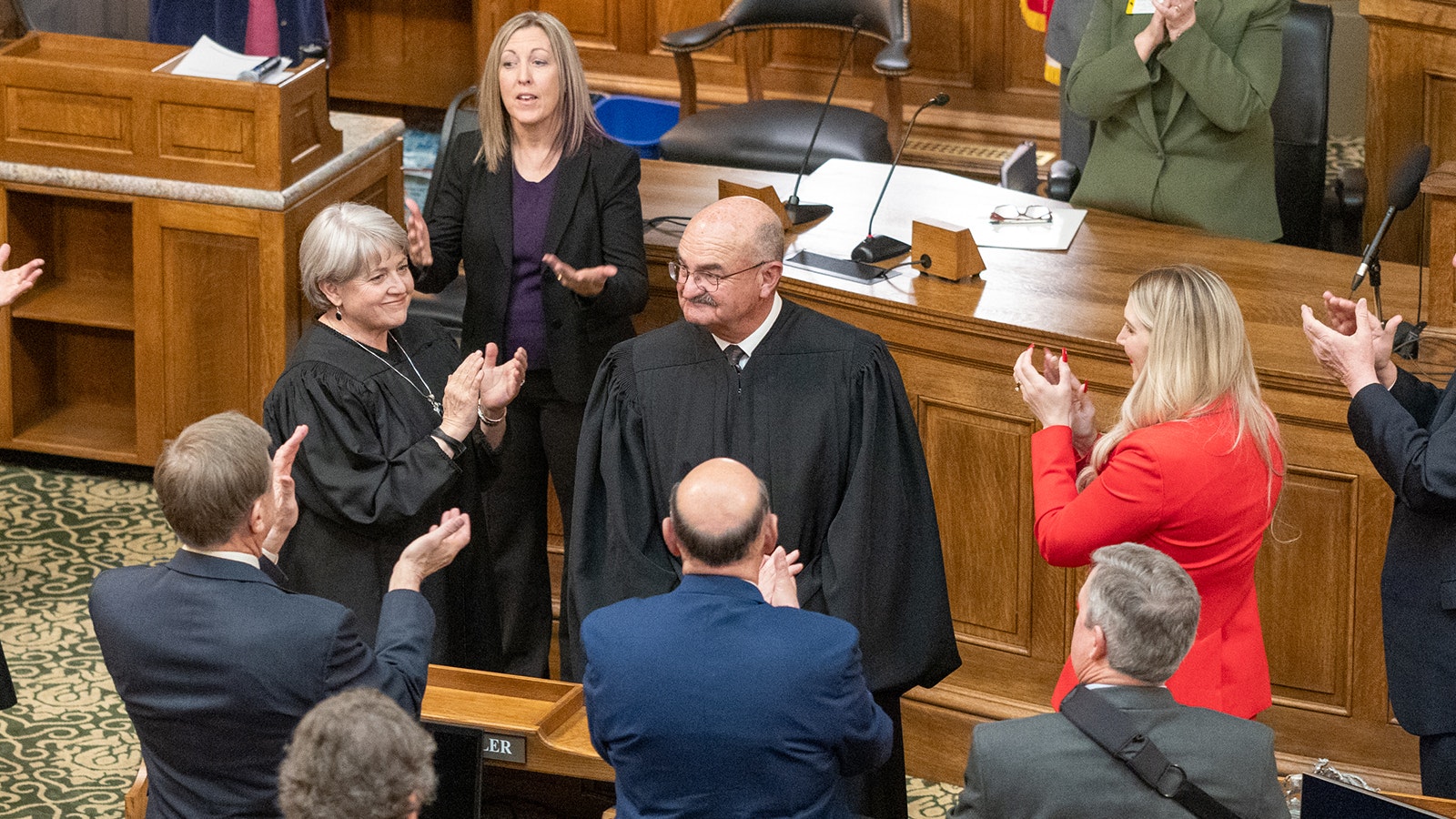 Wyoming Supreme Court Justice Keith Kautz was recognized with a standing ovation during the opening of the 2024 state legislative session. Kautz will retire later this year.