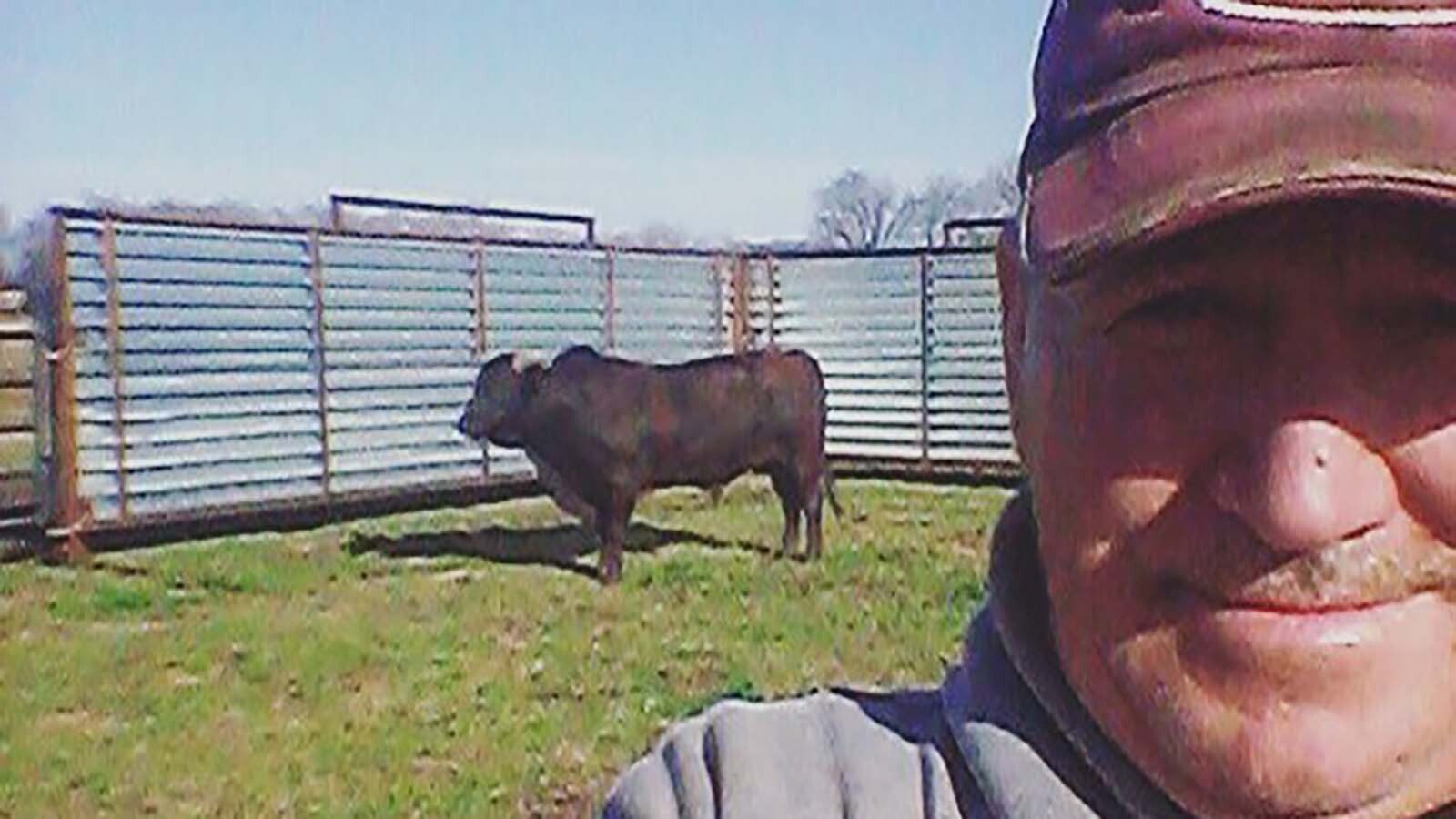 Justin Beasley, a former bronc rider, was flown down to Oklahoma to work his chiropractic voodoo magic on a bunch of PBR bucking bulls. He had a fangirl moment and had to snap a selfie with World Champion Bull, Asteroid- who is currently cruising through his sunset years out to pasture, courting the "ladies" to ensure a prolific line of buckers for future generations.