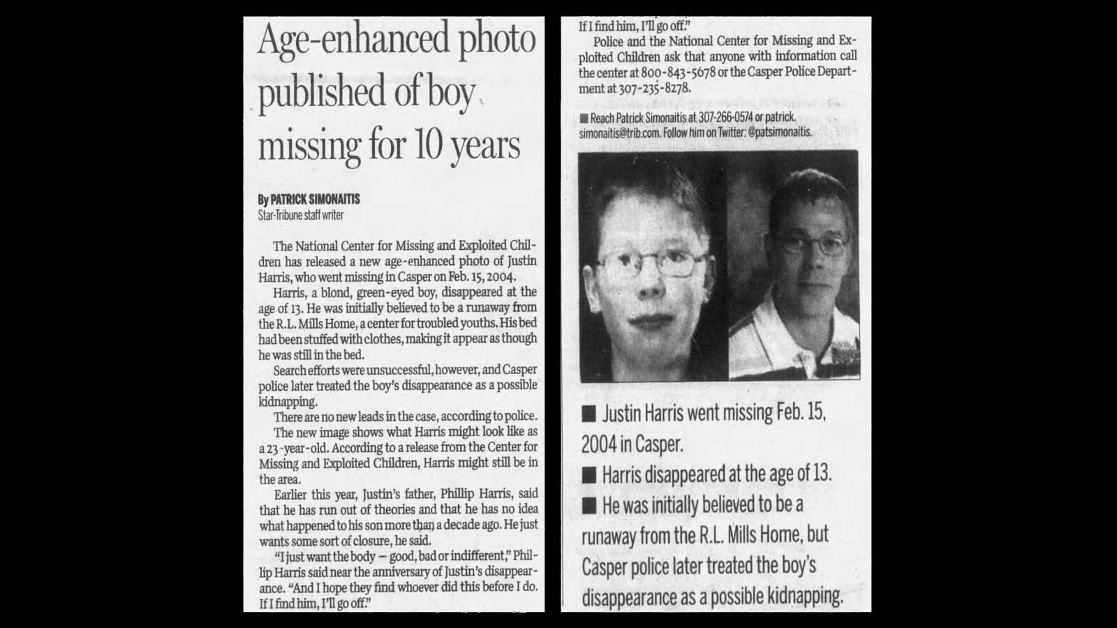 An age-progressed photo by the forensic artists at NCMEC shows what Justin Harris may look like at age 29.