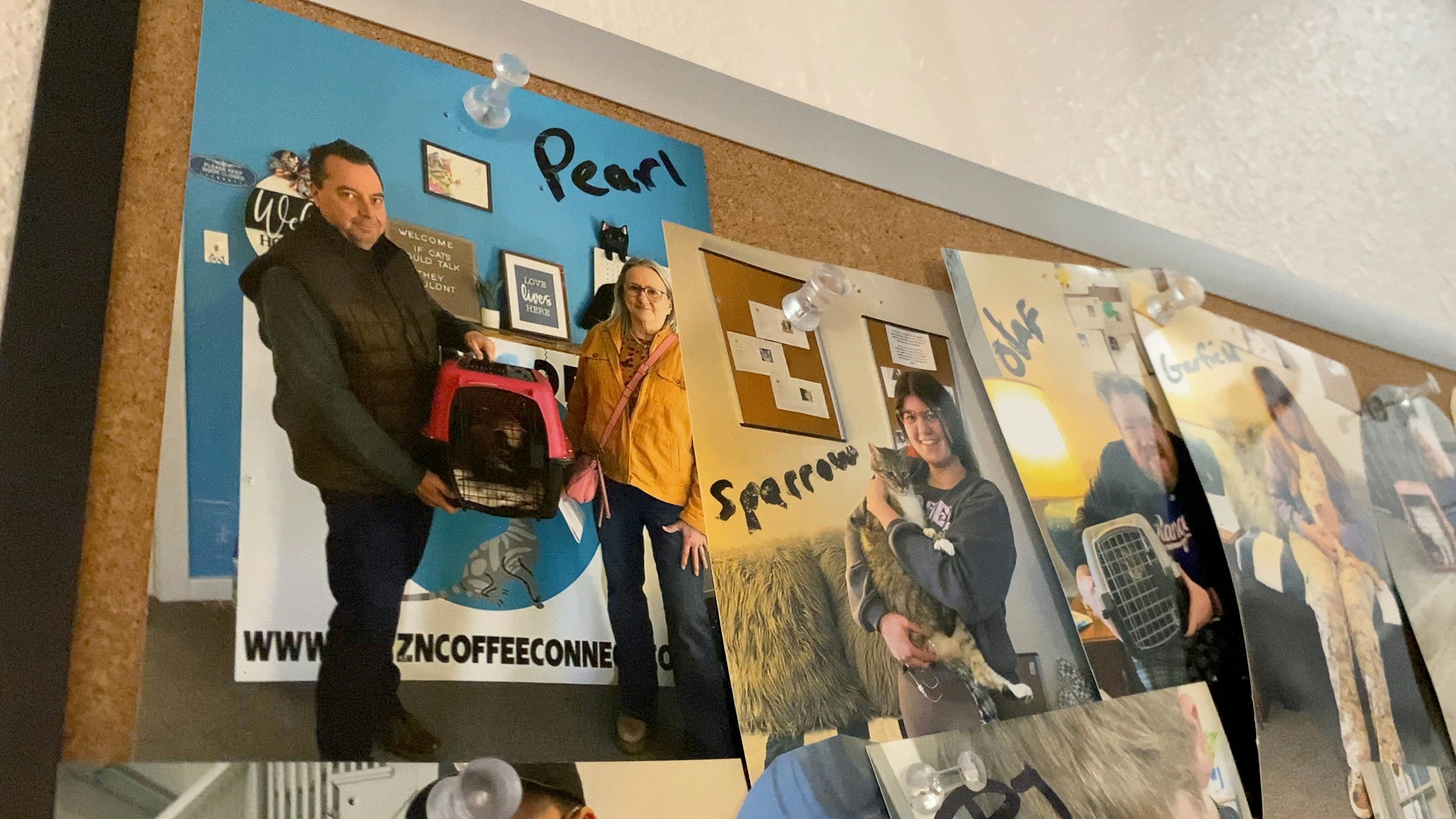 A photo of Sheriff Brian Kozak is on display at Catz N Coffee Connections in downtown Cheyenne. Kozak was the first person to adopt a cat from the rescue cat café, which opened in 2023.