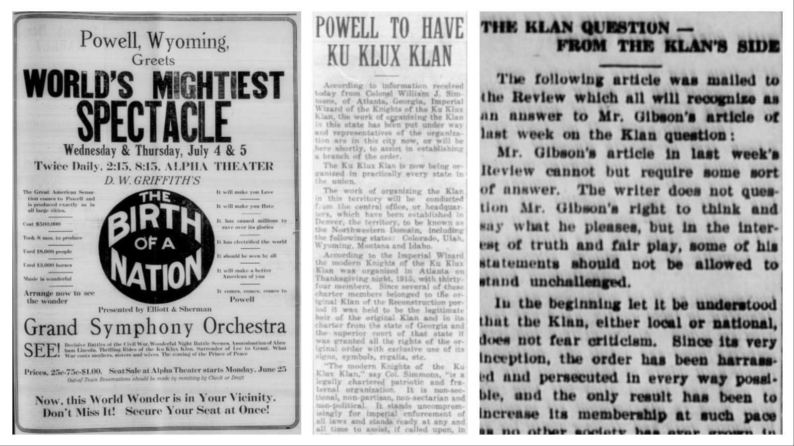 "The Birth of a Nation" was the spark the Ku Klux Klan needed for expansion in the American West in the early 1920s, including all around Wyoming.