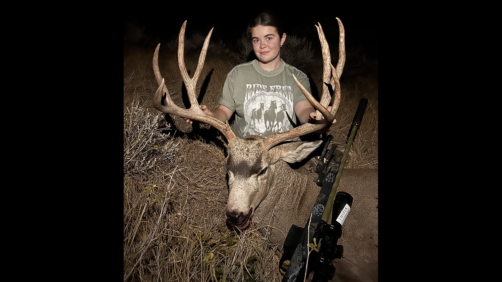 Kaci Bulkley’s 2025 hunting season has gone well. In addition to a bull elk, she got this sizable buck mule deer.